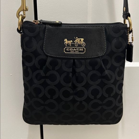 Coach Handbags - Coach (EUC) Madison Black Op Art Sateen Leather Crossbody Bag